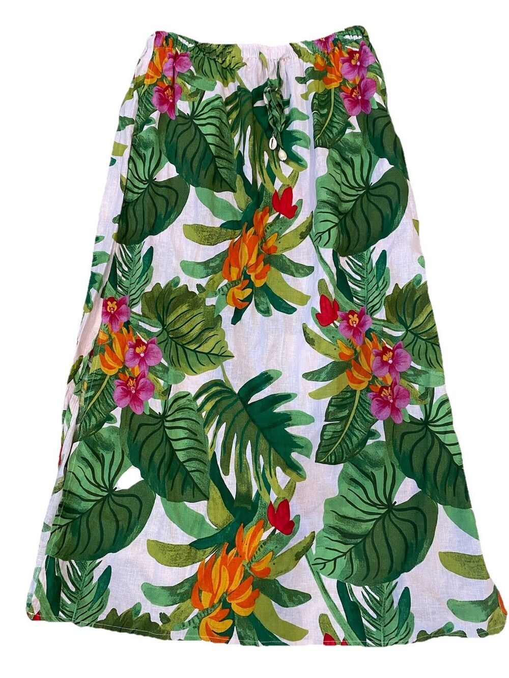 C&C California Skirt Size M Maxi Linen Blend Floral Tropical Coastal Vacation